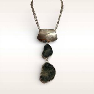 Elegant Chico’s  Large Silver and Black Resin Pendant Necklace